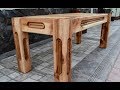 Ash tree bench with oak inserts