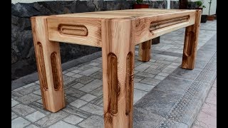 Ash tree bench with oak inserts