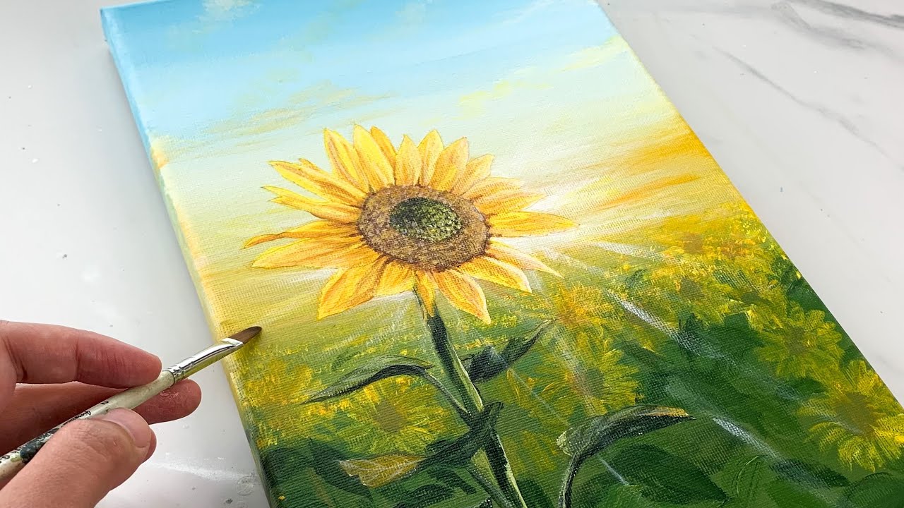 How to Paint Sunflower with Acrylic / Step by Step Painting Tutorial ...