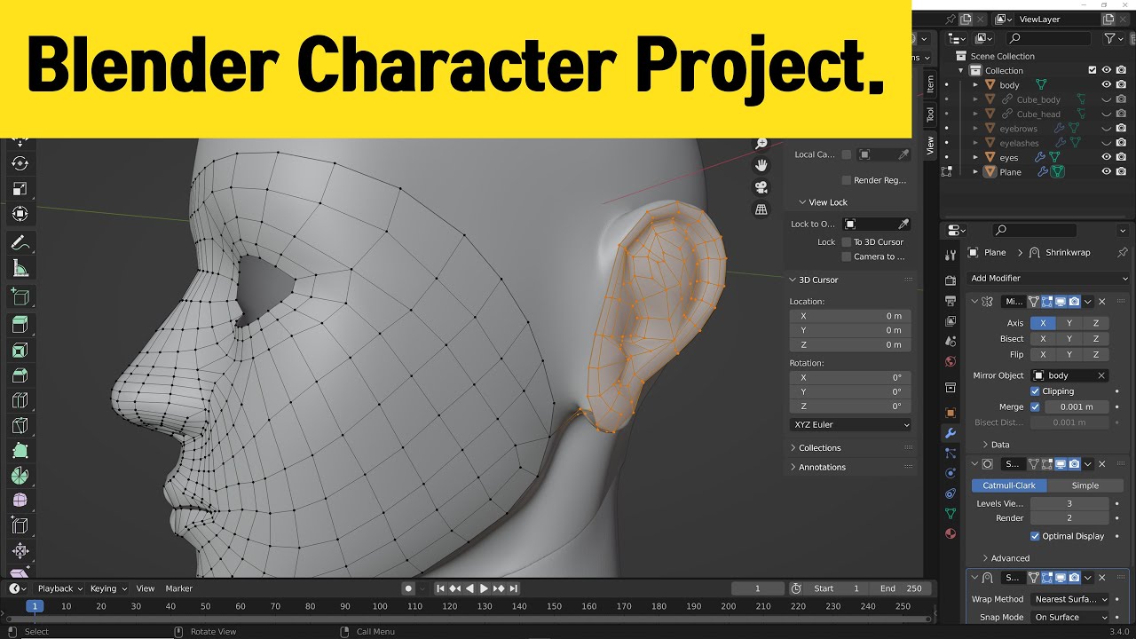 ear front retopology 23 Blender 3d character modeling head
