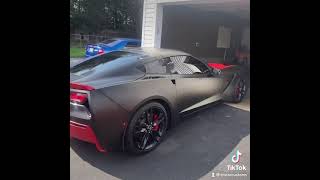 Chevy corvette stingray with hexis deep matte black and kpmf matte titanium red