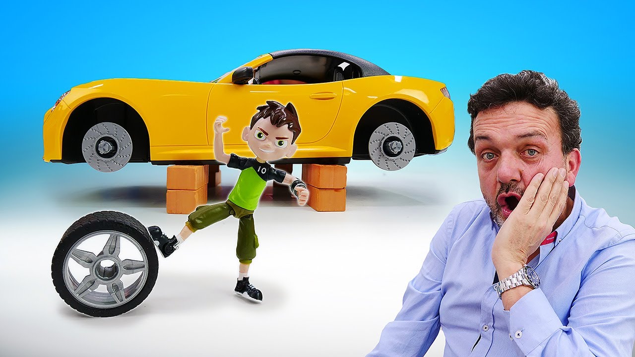 Coches de juguete: Rayo McQueen y un coche nuevo de Ben 10. Colección de vídeos divertidos.