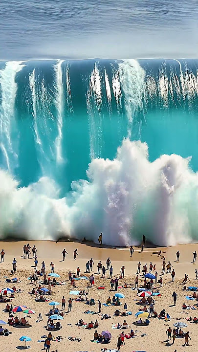 🌊 Tsunami wave crashes onto the beach