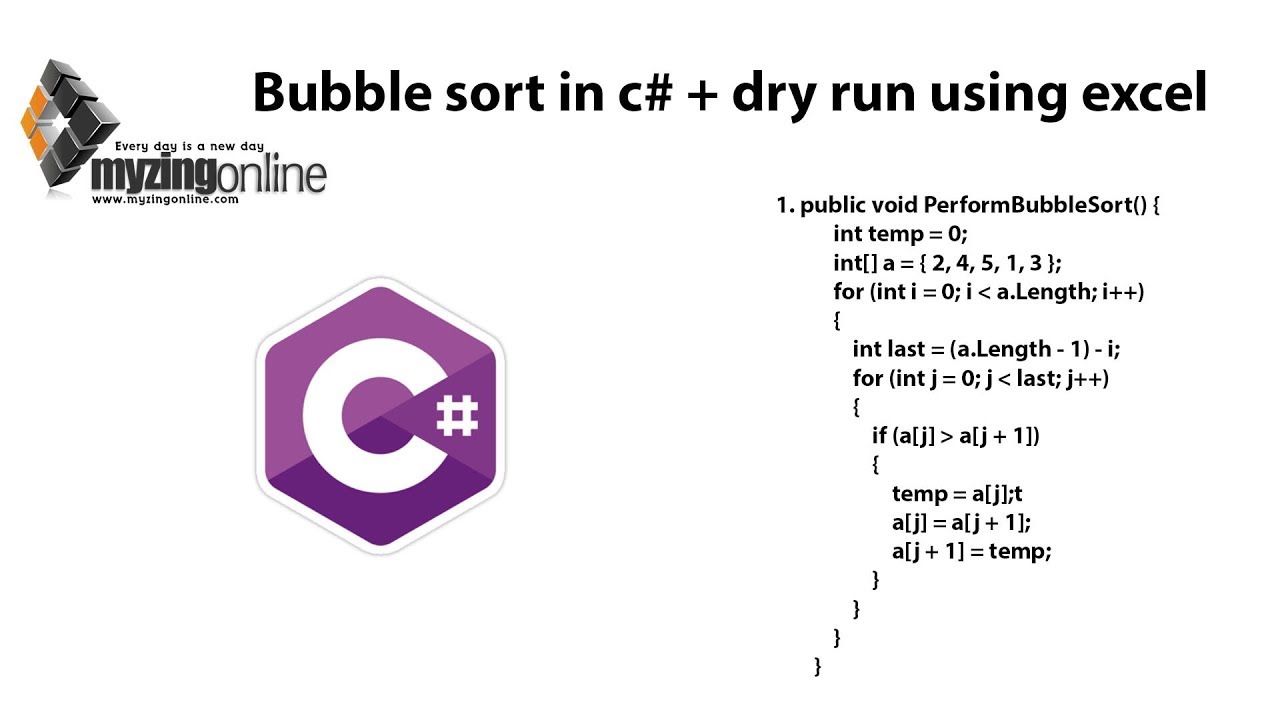 Bubble sort in c# + dry run using excel - YouTube