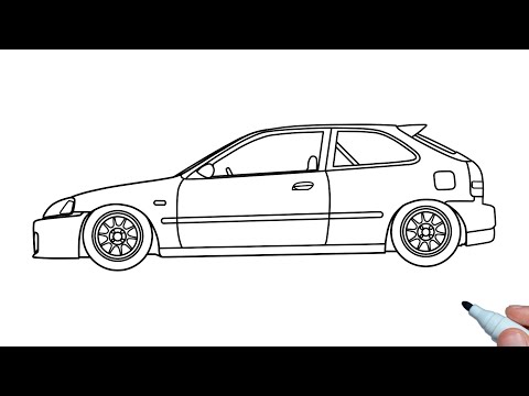 How to draw a Honda Civic Hatchback 1996 step by step