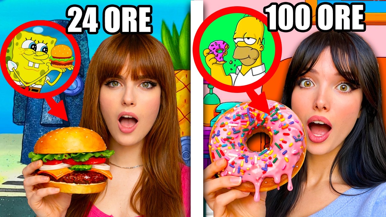 MANGIO per 24 ORE *SOLO* i CIBI dei CARTONI ANIMATI con MIA SORELLA! @ValentinaOlivieri