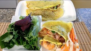 Cooking Sizzling Crepes Banh Xeo-Vietnamese Food Recipes