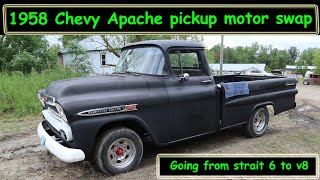 1958 Chevy Apache Fleetside, getting a motor upgrade inline 6 cyl to v8 swap