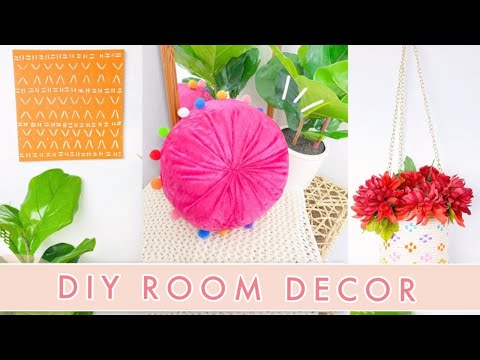 diy boho room decor dollar tree art,  throw pillow & planter Pinterest inspired colorful room decor