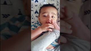 Baby has discovered his toe today hahaha