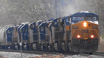 Lots of Engines on CSX Mixed Freight Train