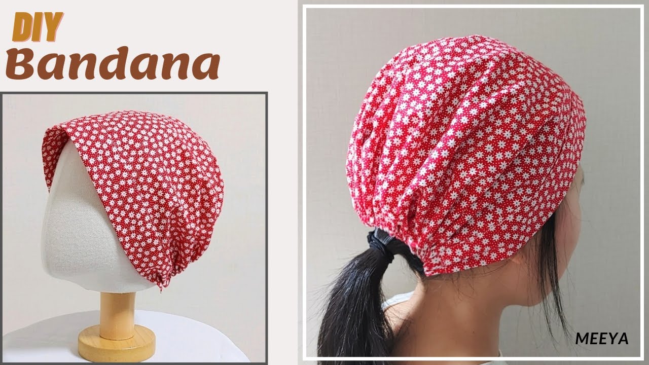 DIY Bandana|쓰기 편한 끈 없는 두건 만들기|strapless|쉬운|easy|Pattern included|반다나|패턴포함|Hair scarf|헤어스카프|머리수건|バンダナ