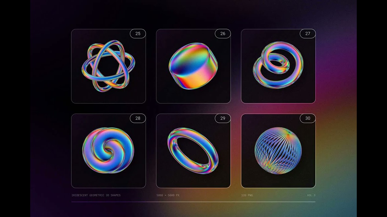 120 Iridescent geometric 3D shapes pack Vol.3 Stock Graphics - Download at YouWorkForThem