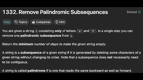 Remove Palindromic Subsequences | Simple solution | LeetCode 1332 | Golang
