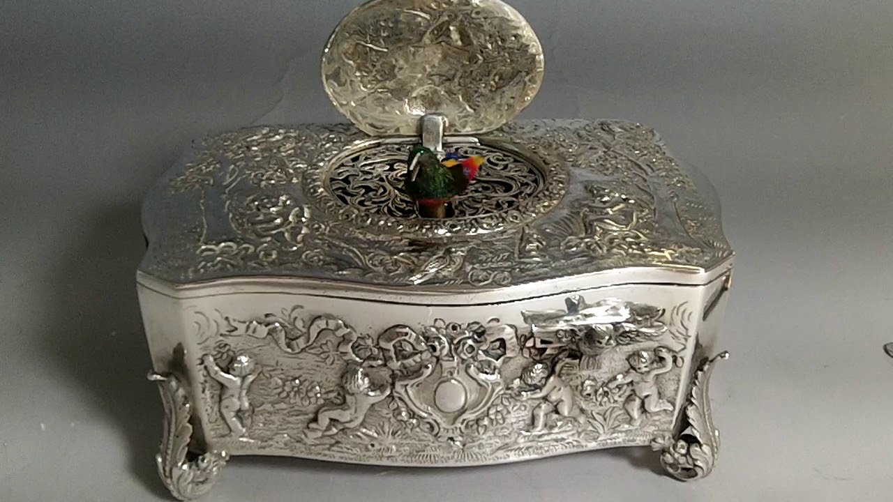 Antique German Sterling Sliver Singing Bird Box