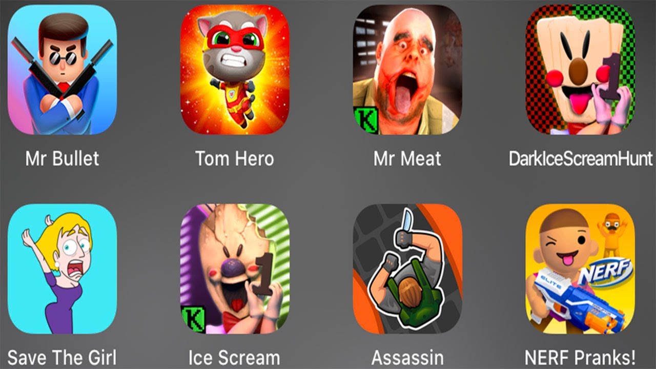 Mr Bullet,Tom Hero,Mr Meat,DarkIceScreamHunt,Save The Girl,Ice Scream,Assassin,NERF Pranks