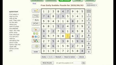 Sudoku June 3, 2020