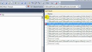 Setting a Breakpoint in the Call Stack Window