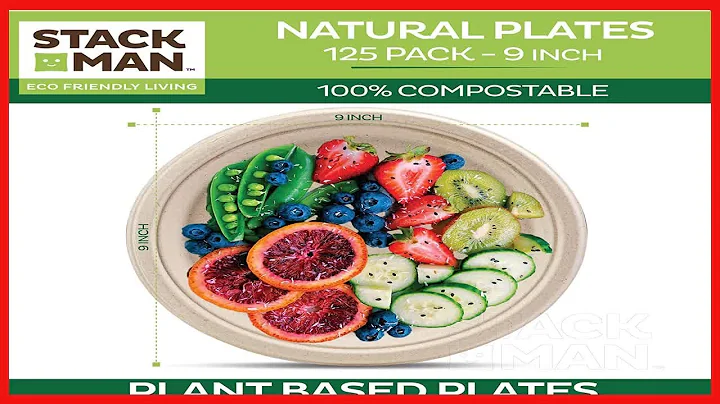 100% Compostable 9 Inch Paper Plates [125-Pack] Heavy-Duty Plate, Natural Disposable Bagasse Plate,
