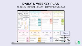 Daily & Weekly Plan + Clear Button - Excel and Google Sheets Template