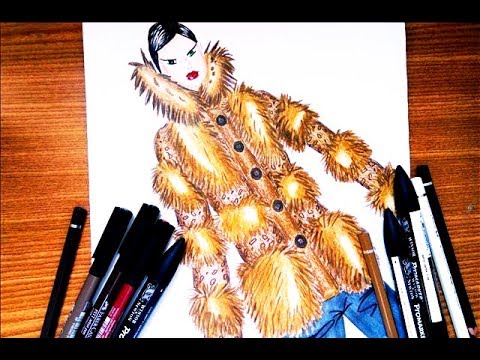 Fashion Illustration : How to color Fur Coat for beginners كيفية تلوين معطف من الفرو للمبتدئين