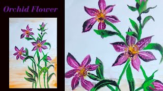 Easy Orchid Flower Paint Step By Step For Beginners|| Acrylic Painting Tutorial