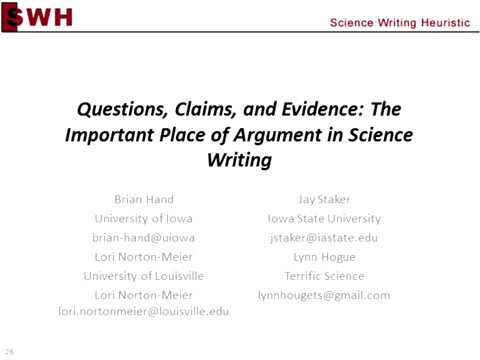 Questions, Claims, and Evidence: The Important Place of Argument in ...