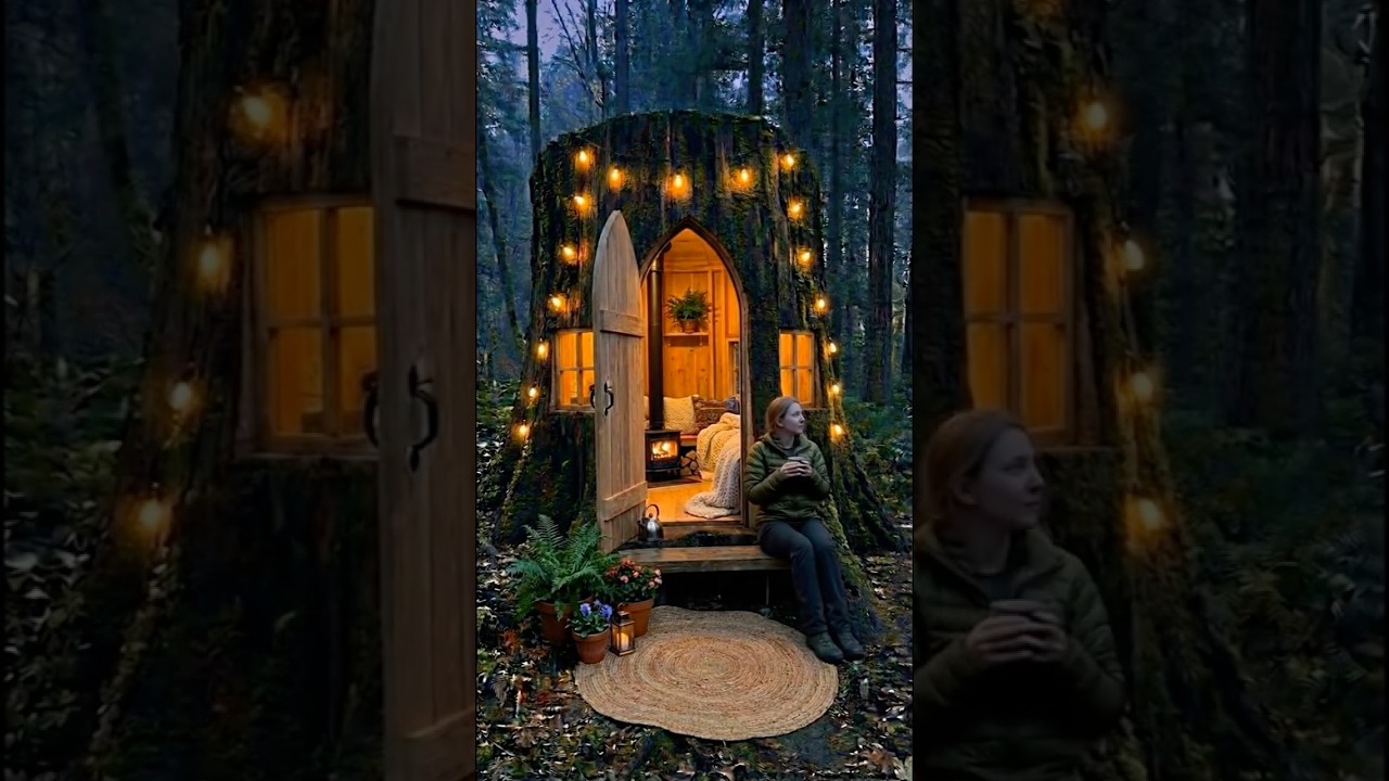 GIRL Building a House in a BIG TREE STUMP 🪵🔥