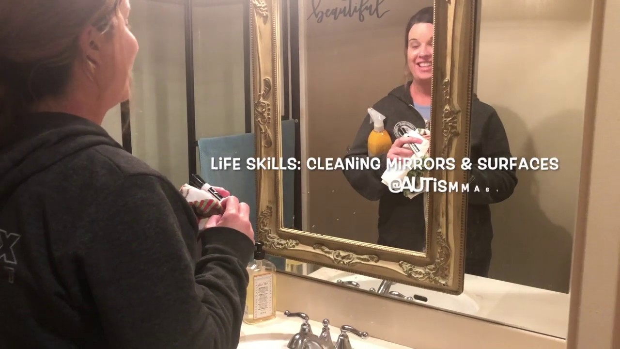 Life Skills for kids/Adults with Autism Cleaning Mirrors & Surfaces