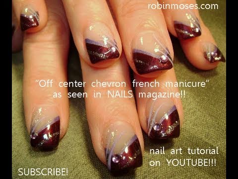 Diagonal French Manicure (white-silver) - YouTube