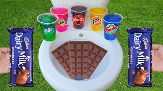 Experiment !! Chocolate Vs  Cola, Mtn Dew, canda cola, Fanta and Mentos in Toilet