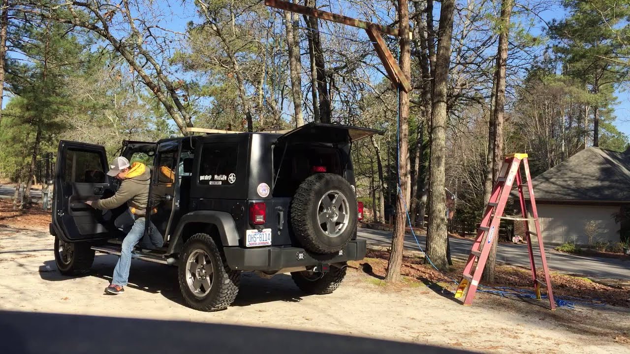 Jeep hardtop hoist without a garage part 1 YouTube