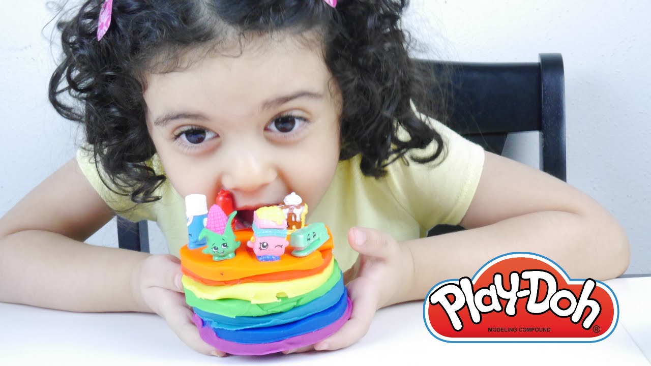 ⁣PlayDoh Rainbow Cake with Shopkins and peppa pig ألعاب الصلصال تورتة