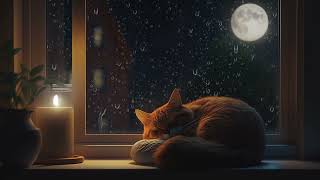 Cat Purring in Window on Rainy Night (Dark Screen) - Night Ambiance, White Noise for Sleeping, ASMR