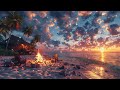 Relaxing Piano with Crackling Fireplace and Ocean Waves 🌊 Cozy Night Ambience for Deep Sleep