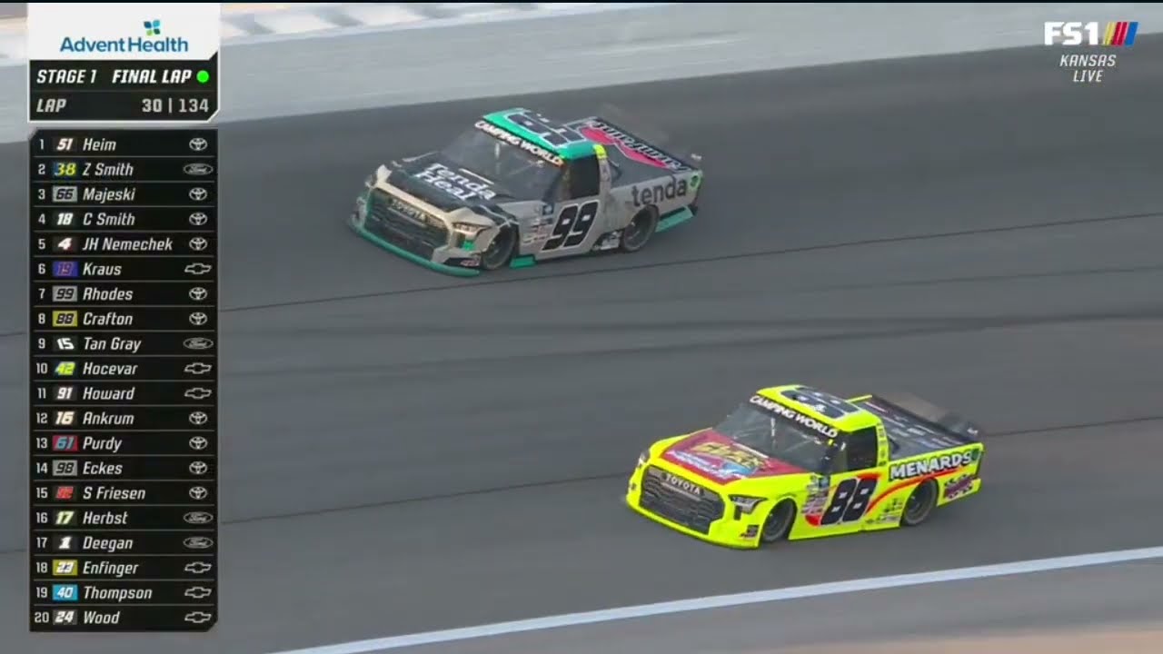 STAGE 1 FINISH – 2022 HEART OF AMERICA 200 NASCAR CAMPING WORLD TRUCK SERIES AT KANSAS SPEEDWAY