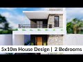 (5x10 Meters) Small House Design Idea with 2 Bedrooms