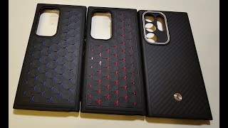 Samsung Galaxy S24 Ultra and SPIGEN cases overview Enzo Aramid vs Cryo Armor red vs blue vs others