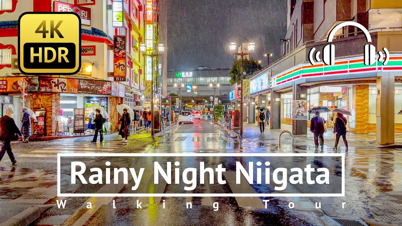 Rainy Night Niigata Walking Tour - Niigata Japan [4K/HDR/Binaural]