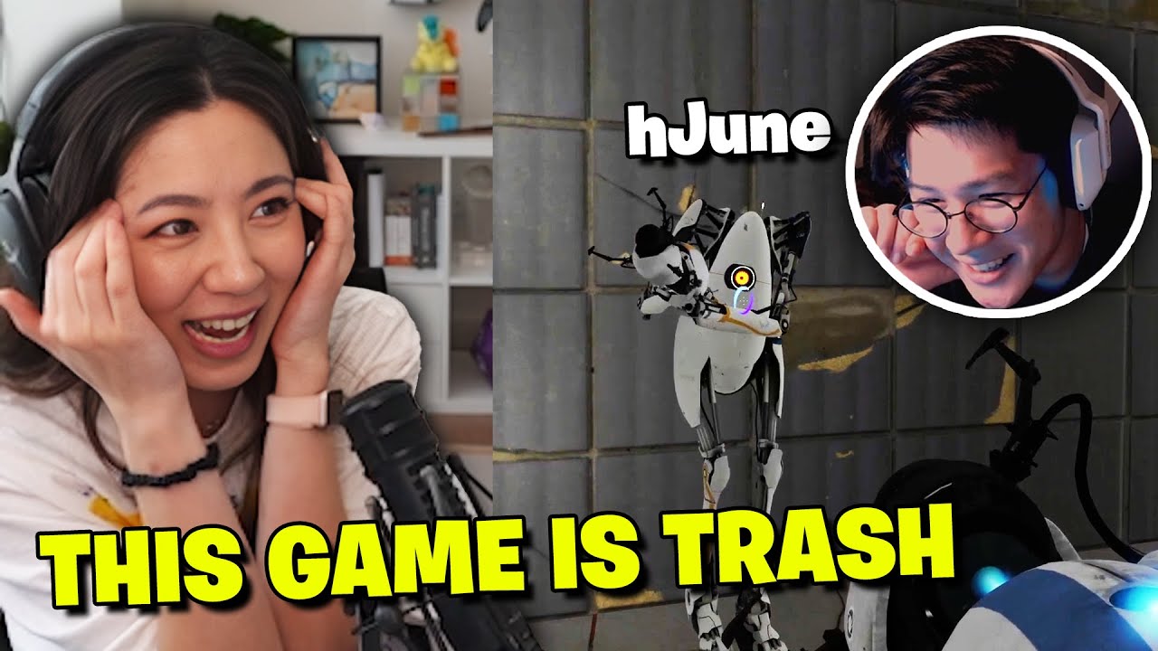 Fuslie CRASH OUT on hJune while playing Portal 2