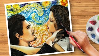 Romantic Couple Painting by watercolor | How to draw Starry Night | Fine Art Painting Ideas | screenshot 4