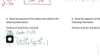 Ellipses Notes 8 (Writing the Equation of an Ellipse given Key Features)
