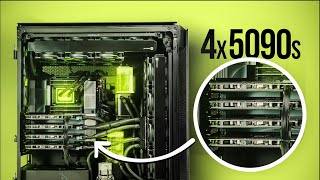 Four RTX 5090 in ONE Liquid Cooled PC | Build Walkthrough | TheMVP