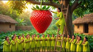 GIANT Strawberry Harvest - 15 Village Women Cut 2x Bigger Fruit! 🍓 🔥