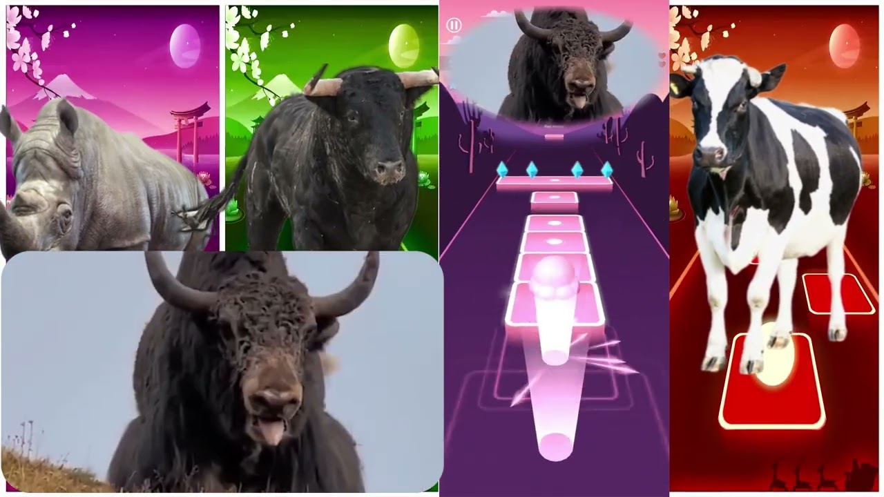 Funny Rhino🦏🆚Funny Buffalo🐃🆚Funny Bull🐂🆚Funny Cow🐄🔴Tiles Hop EDM Rush