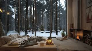 Winter Day Ambience | Snowy Windstorm Ambience | Cozy Cabin Fireplace For Sleep And Stress Relief