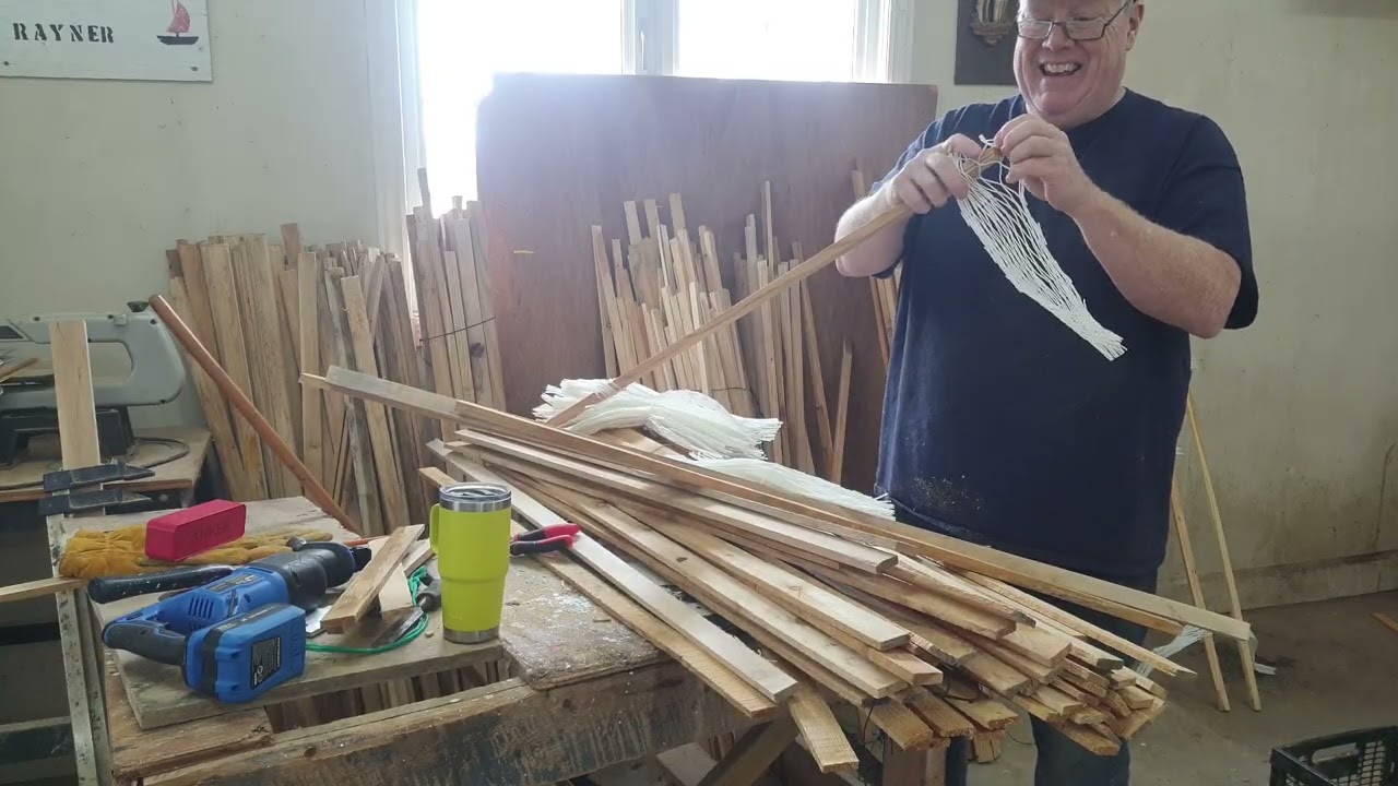 Weaving Lobster Trap Heads Onto the Sticks