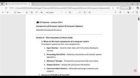 💻 Exercise 2 Solution Components of Computer System & Computer Software  ICT Lecture  Digital Class