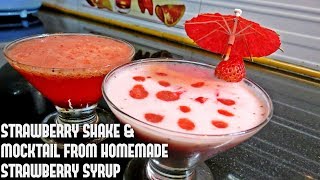 Strawberry Shake & Mocktail recipe | how to make summer drinks non alcoholic | strawberry Syrup