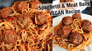 VEGAN SPAGHETTI \& MEATBALLS (easy lentil meatballs recipe)